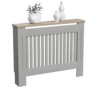 Vida Designs Arlington Copertura del radiatore Olive Grey - Medio - Stile Shaker moderno con doghe verticali per circolazione del calore - H83.3xW111xD19cm - MDF verniciato con ripiano in legno