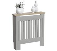 Vida Designs Arlington Copertura del radiatore Olive Grey - Piccolo - Stile Shaker moderno con doghe verticali per circolazione del calore - H83.3xW78xD19cm - MDF verniciato con ripiano in legno