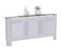 Vida Designs Arlington Copertura radiatore Bianco - Regolabile - Stile Shaker moderno con doghe verticali - H83xW140-204xD19cm - MDF verniciato per soggiorno e corridoio