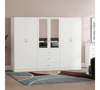 Vida Designs Armadio a specchio con 6 ante e 3 cassetti, bianco, mobili per camera da letto, 175 x 230 x 54 cm, con ripiano portaoggetti e asta appendiabiti, grande capacità