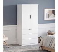 Vida Designs Armadio Trega a 2 ante e 3 cassetti, bianco, mobili per camera da letto, 175 x 77 x 54 cm, con ripiano portaoggetti e asta appendiabiti, grande capacità