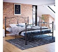 Vida Designs Barcellona Letto Matrimoniale King Size, Struttura in Metallo, Testiera in Metallo, per Camera da Letto, Colore: Nero