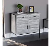 Vida Designs Brooklyn - Credenza con 2 ante e 2 cassetti, stile industriale, stile rustico, mobile per soggiorno (grigio)
