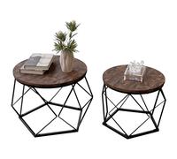 Vida Designs Brooklyn - Set di 2 tavolini rotondi con struttura in acciaio moderno, mobili da salotto (legno scuro)