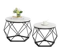 Vida Designs Brooklyn - Set di 2 tavolini rotondi con struttura in acciaio moderno, mobili da salotto (marmo)