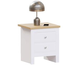 Vida Designs Comodino con 2 Cassetti Arlington, Legno Ingegnerizzato, Bianco e Rovere, H 51 x W 45 x D 40 cm