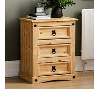 Vida Designs Corona - Comodino a 3 cassetti, in legno di pino massiccio