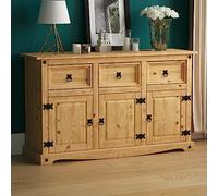 Vida Designs Corona - Credenza a 3 ante e 3 cassetti, in pino massiccio, per soggiorno, sala da pranzo, camera da letto