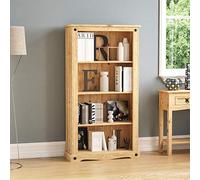 Vida Designs Corona Medium Libreria, Rustico Legnoen Mobile contenitore with 4 Shelves, Distressed Waxed Finish with Nero Metal Studs, H138.5xW75xD29cm (Solid Pine)