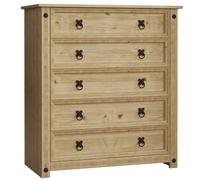 Vida Designs corona rustico 5 cassetti in legno massello di pino messicano finitura anticata cerata