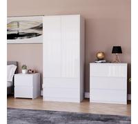 Vida Designs Glinton - Set di 3 pezzi per camera da letto (comodino con 2 cassetti, cassettiera a 3 cassetti, 2 ante e 2 cassetti), bianco (100% FSC)