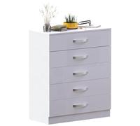 Vida Designs Hulio Comò 5 Cassetti in Alta Lucentezza, Bianco, 90 x 75 x 36 cm