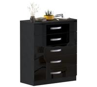 Vida Designs Hulio Comodino 5 Cassetti Alta Lucentezza, Nero