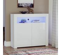 Vida Designs Nova-Credenza Moderna a 2 Ante a LED, Colore Bianco, luci RGB (opzioni stroboscopiche Incluse), Finitura Lucida, 2 Door
