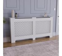 Vida Designs Oxford - Copertura per termosifone, motivo tradizionale a croce, bianco, MDF, finitura verniciata, ad alta efficienza termica, extra large, (altezza 82 x larghezza 172 x profondità 19 cm)
