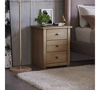 Vida Designs Panama - Comodino con 3 cassetti, in rovere naturale cerato, per camera da letto