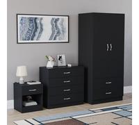 Vida Designs Riano, set da 3 pezzi per camera da letto (1 cassettiera, 4 cassetti, 2 ante e 2 cassetti), nero (4)