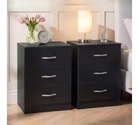 Vida Designs Riano - Set di 2 comodini a 3 cassetti, colore nero, 56 x 40 x 36 cm (altezza x larghezza x profondità), in legno ingegnerizzato, supporto anti-piegamento per cassetti, ideale per camera