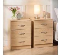 Vida Designs Riano - Set di 2 comodini a 3 cassetti, in pino, salvaspazio, 56 x 40 x 36 cm, in legno ingegnerizzato, supporto anti-piegamento per cassetti, ideale per camera da letto e camera degli