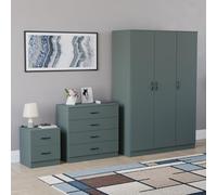 Vida Designs Riano - Set di 3 pezzi per camera da letto (1 cassettiera, cassettiera a 4 cassetti, armadio a 3 ante), verde (5) (verde, con 2 cassetti)