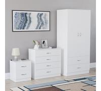 Vida Designs Riano - Set di 3 pezzi per camera da letto (1 comodino, 4 cassettiere, 2 ante e 2 armadio), verde (4) (bianco, con 2 cassetti)