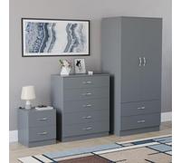 Vida Designs Riano - Set di 3 pezzi per camera da letto (1 comodino, 5 cassettiere, 2 ante e 2 cassetti), verde (4) (grigio, con 2 cassetti)