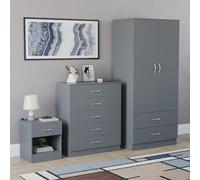 Vida Designs Riano - Set di 3 pezzi per camera da letto (1 comodino, 5 cassettiere, 2 ante e 2 cassetti), verde (4) (grigio, con 1 cassetto)