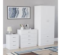 Vida Designs Riano - Set di 3 pezzi per camera da letto (1 comodino drwr, 4 cassettiere, 2 ante e 2 armadio), verde (4) (bianco, con comodino a 3 cassetti)