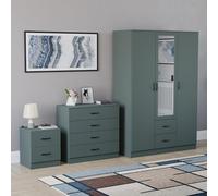 Vida Designs Riano - Set di 3 pezzi per camera da letto (1 comodino drwr, 4 cassettiere, 3 ante e 2 armadi a specchio Drwr), verde (5) (verde, con 2 cassetti)
