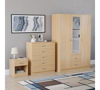 Vida Designs Riano - Set di 3 pezzi per camera da letto (1 comodino Drwr, 5 cassettiere, 3 ante e 2 armadi a specchio Drwr), verde (5) (pino, con 1 cassetto)