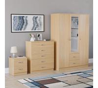 Vida Designs Riano - Set di 3 pezzi per camera da letto (1 comodino Drwr, 5 cassettiere, 3 ante e 2 armadi a specchio Drwr), verde (5) (pino, con 2 cassetti)