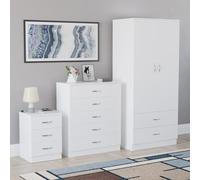 Vida Designs Riano - Set di 3 pezzi per camera da letto (1 comodino drwr, cassettiera 5 drwr, armadio 2 ante e 2 cassetti), verde (4) (bianco, con comodino a 3 cassetti)