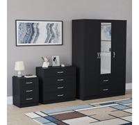 Vida Designs Riano - Set di 3 pezzi per camera da letto (comodino a 3 cassetti, cassettiera a 4 cassetti, armadio a 3 ante e 2 cassetti a specchio), nero (5)