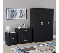 Vida Designs Riano - Set di 3 pezzi per camera da letto (comodino a 3 cassetti, cassettiera a 4 cassetti, armadio a 3 ante), nero (5)