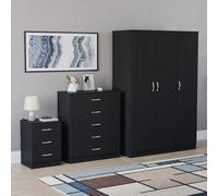Vida Designs Riano - Set di 3 pezzi per camera da letto (comodino a 3 cassetti, cassettiera a 5 cassetti, armadio a 3 ante), nero (5)