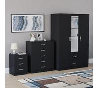 Vida Designs Riano - Set di 3 pezzi per camera da letto (comodino a 3 cassetti, cassettiera con 5 cassetti, armadio a 3 ante e 2 cassetti a specchio), nero (5)