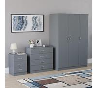 Vida Designs Riano - Set di 3 pezzi per camera da letto (comodino con 1 cassetto, cassettiera a 4 cassetti, armadio a 3 ante), verde (5) (grigio, con comodino a 3 cassetti)