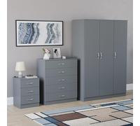 Vida Designs Riano - Set di 3 pezzi per camera da letto (comodino con 1 cassetto, cassettiera a 5 cassetti, armadio a 3 ante), verde (5) (grigio, con comodino a 3 cassetti)