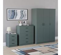 Vida Designs Riano - Set di 3 pezzi per camera da letto (comodino con 1 cassetto, cassettiera a 5 cassetti, armadio a 3 ante), verde (5) (verde, con comodino a 3 cassetti)