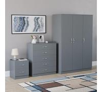 Vida Designs Riano - Set di 3 pezzi per camera da letto (comodino con 1 cassetto, cassettiera a 5 cassetti, armadio a 3 ante), verde (5) (grigio, con 2 cassetti)