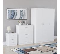 Vida Designs Riano - Set di 3 pezzi per camera da letto (comodino con 1 cassetto, cassettiera a 5 cassetti, armadio a 3 ante), verde (5) (bianco, con comodino a 3 cassetti)