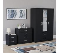 Vida Designs Riano - Set di 3 pezzi per camera da letto (comodino con 2 cassetti, cassettiera a 4 cassetti, armadio a 3 ante e 2 cassetti a specchio), nero (5)