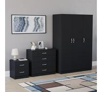 Vida Designs Riano - Set di 3 pezzi per camera da letto (comodino con 2 cassetti, cassettiera a 4 cassetti, armadio a 3 ante), nero (5)