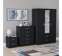 Vida Designs Riano - Set di 3 pezzi per camera da letto (comodino con 2 cassetti, cassettiera a 5 cassetti, armadio a 3 ante e 2 cassetti a specchio), nero (5)