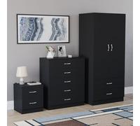 Vida Designs Riano - Set di 3 pezzi per camera da letto (comodino con 2 cassetti, cassettiera a 5 cassetti, 2 ante e 2 cassetti), nero (4)