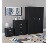 Vida Designs Riano - Set di 3 pezzi per camera da letto (comodino con 2 cassetti, cassettiera a 5 cassetti, armadio a 3 ante), nero (5)