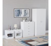 Vida Designs Riano - Set di 4 pezzi per camera da letto (1 cassettiera, cassettiera a 5 cassetti, armadio a 2 ante), nero (5) (bianco, con 1 cassetto comodino (x2))