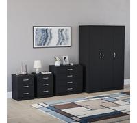 Vida Designs Riano - Set di 4 pezzi per camera da letto (comodino a 3 cassetti, cassettiera a 4 cassetti, armadio a 3 ante), nero (6)