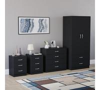 Vida Designs Riano - Set di 4 pezzi per camera da letto (comodino a 3 cassetti, cassettiera a 5 cassetti, armadio 2 ante e 2 cassetti), nero (5)
