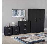 Vida Designs Riano - Set di 4 pezzi per camera da letto (comodino a 3 cassetti, cassettiera a 5 cassetti, armadio a 3 ante), nero (6)